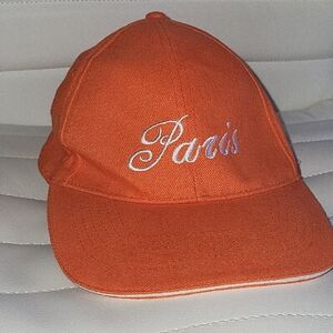 Paris Cursive Orange Baseball Cap 100 % Cotton.